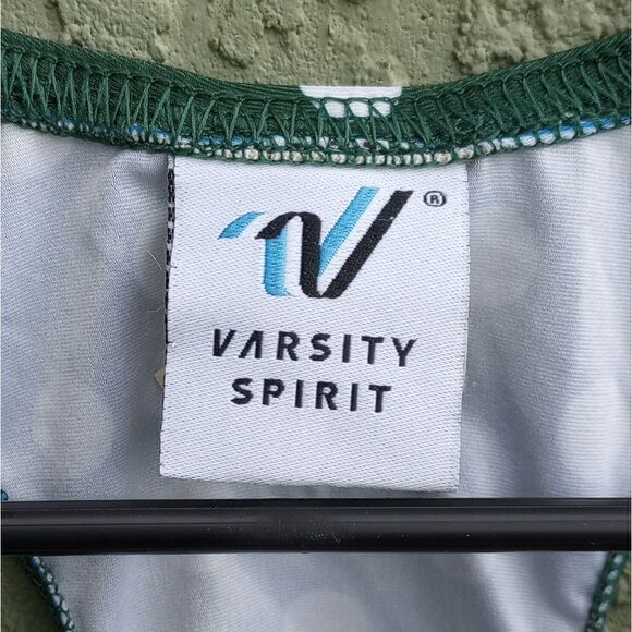 EUC VARSITY SPIRIT Dark Green/ White Polka Dots Crossback Sports Swim Top Size S - Picture 5 of 6
